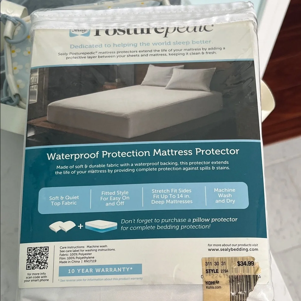 Sealy Posturepedic Fitted Waterproof Mattress Protector - White